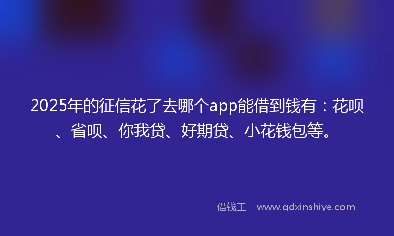 2025年的征信花了去哪个app能借到钱有：花呗、省呗、你我贷、好期贷、小花钱包等。