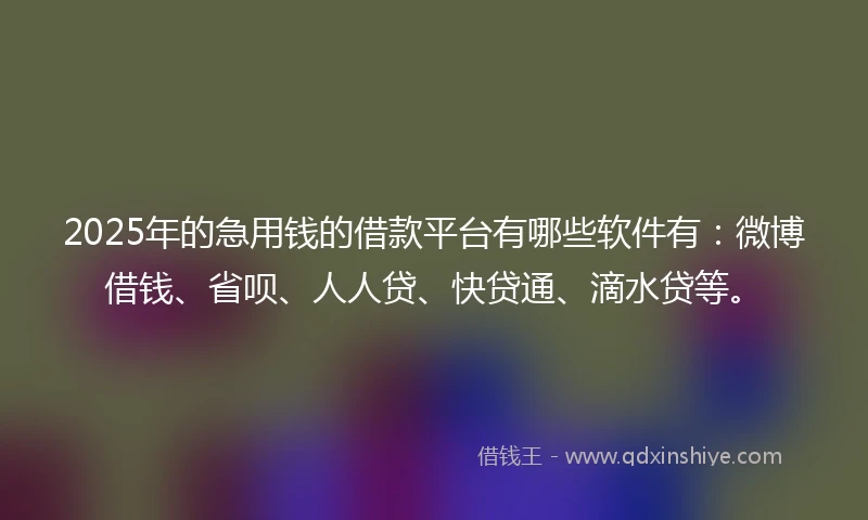 2025年的急用钱的借款平台有哪些软件有：微博借钱、省呗、人人贷、快贷通、滴水贷等。