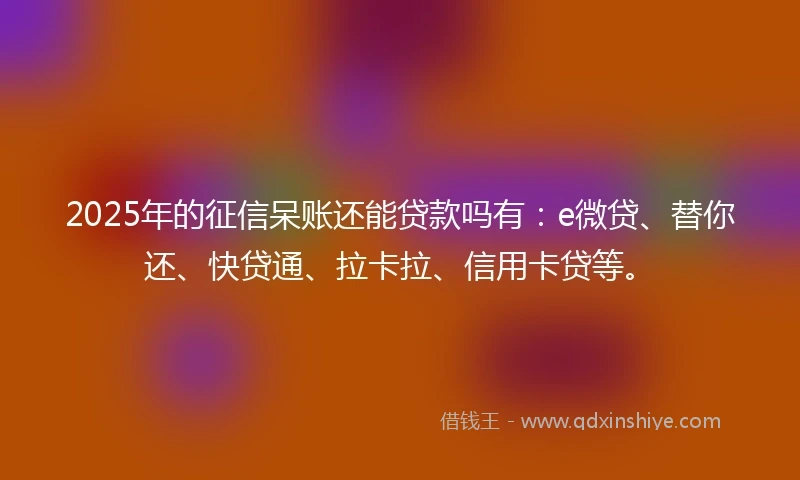 2025年的征信呆账还能贷款吗有：e微贷、替你还、快贷通、拉卡拉、信用卡贷等。