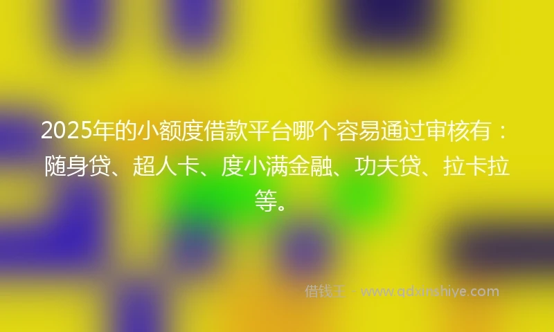 2025年的小额度借款平台哪个容易通过审核有：随身贷、超人卡、度小满金融、功夫贷、拉卡拉等。