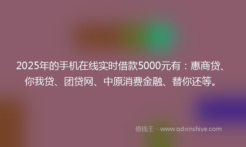 2025年的手机在线实时借款5000元有：惠商贷、你我贷、团贷网、中原消费金融、替你还等。