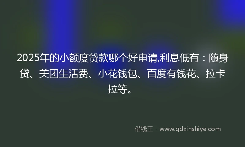 2025年的小额度贷款哪个好申请,利息低有：随身贷、美团生活费、小花钱包、百度有钱花、拉卡拉等。