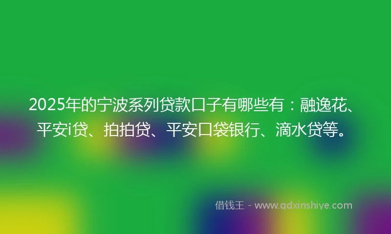 2025年的宁波系列贷款口子有哪些有：融逸花、平安i贷、拍拍贷、平安口袋银行、滴水贷等。