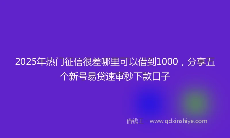 2025年热门征信很差哪里可以借到1000,分享五个新号易贷速审秒下款口子