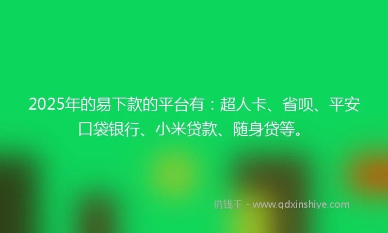 2025年的易下款的平台有：超人卡、省呗、平安口袋银行、小米贷款、随身贷等。