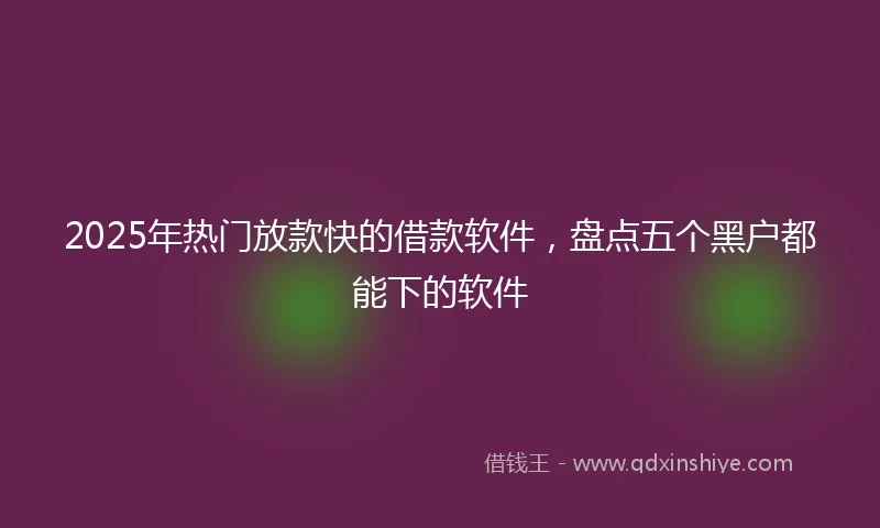2025年热门放款快的借款软件，盘点五个黑户都能下的软件