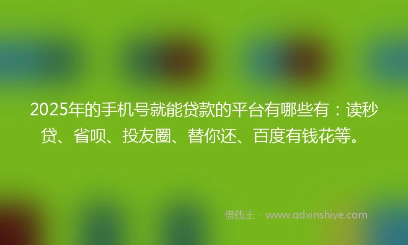 2025年的手机号就能贷款的平台有哪些有：读秒贷、省呗、投友圈、替你还、百度有钱花等。
