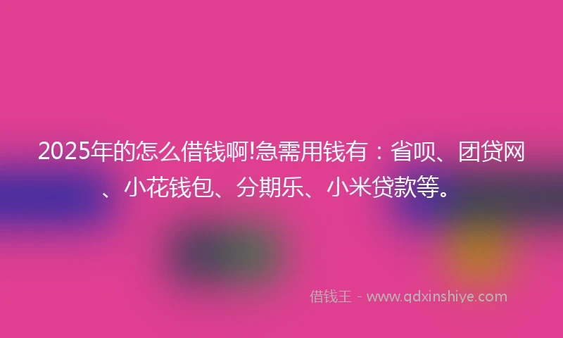 2025年的怎么借钱啊!急需用钱有：省呗、团贷网、小花钱包、分期乐、小米贷款等。