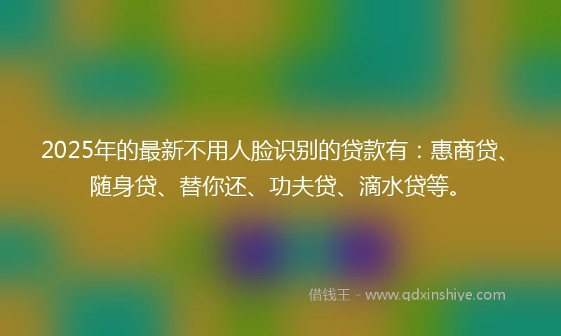 2025年的最新不用人脸识别的贷款有：惠商贷、随身贷、替你还、功夫贷、滴水贷等。
