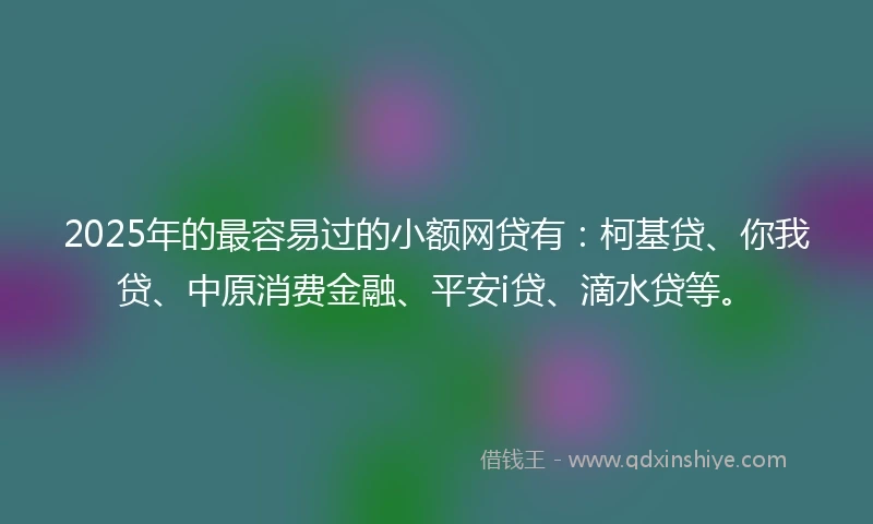 2025年的最容易过的小额网贷有：柯基贷、你我贷、中原消费金融、平安i贷、滴水贷等。
