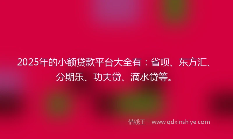 2025年的小额贷款平台大全有：省呗、东方汇、分期乐、功夫贷、滴水贷等。