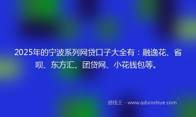 2025年的宁波系列网贷口子大全有：融逸花、省呗、东方汇、团贷网、小花钱包等。