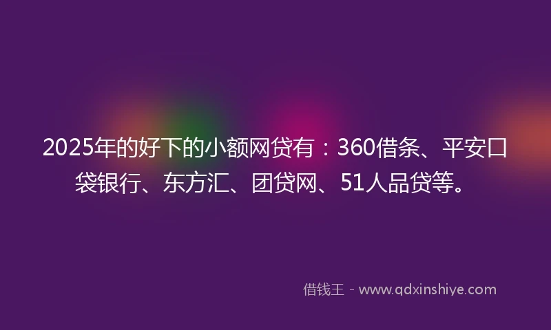2025年的好下的小额网贷有：360借条、平安口袋银行、东方汇、团贷网、51人品贷等。