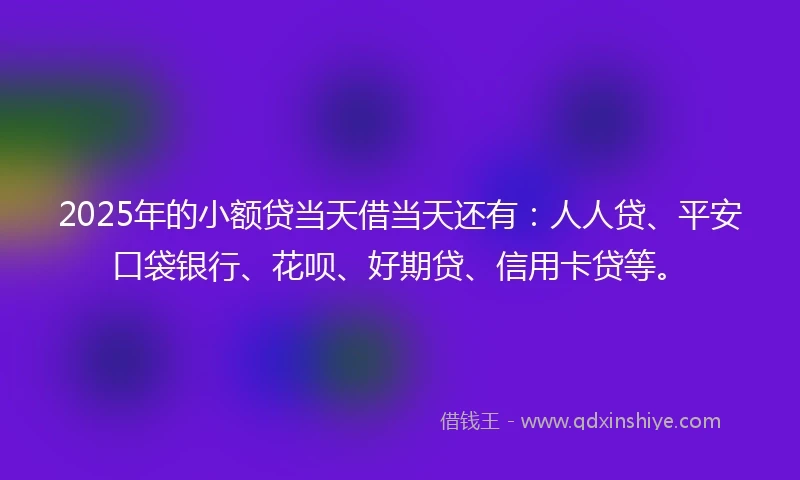 2025年的小额贷当天借当天还有：人人贷、平安口袋银行、花呗、好期贷、信用卡贷等。