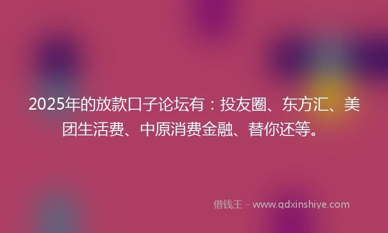 2025年的放款口子论坛有：投友圈、东方汇、美团生活费、中原消费金融、替你还等。