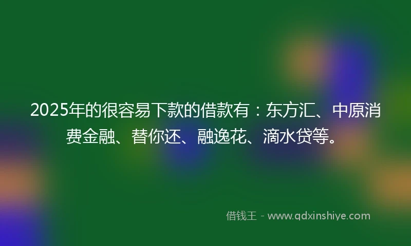 2025年的很容易下款的借款有：东方汇、中原消费金融、替你还、融逸花、滴水贷等。