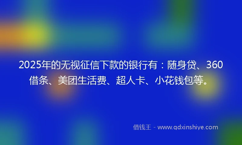 2025年的无视征信下款的银行有：随身贷、360借条、美团生活费、超人卡、小花钱包等。