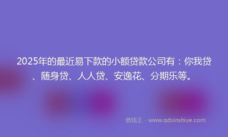 2025年的最近易下款的小额贷款公司有：你我贷、随身贷、人人贷、安逸花、分期乐等。