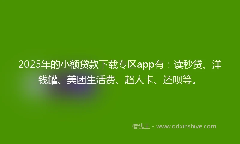 2025年的小额贷款下载专区app有：读秒贷、洋钱罐、美团生活费、超人卡、还呗等。