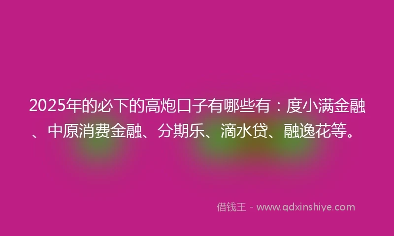 2025年的必下的高炮口子有哪些有：度小满金融、中原消费金融、分期乐、滴水贷、融逸花等。