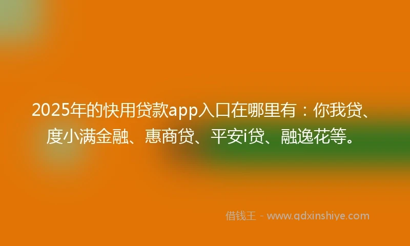 2025年的快用贷款app入口在哪里有:你我贷、度小满金融、惠商贷、平安i贷、融逸花等。