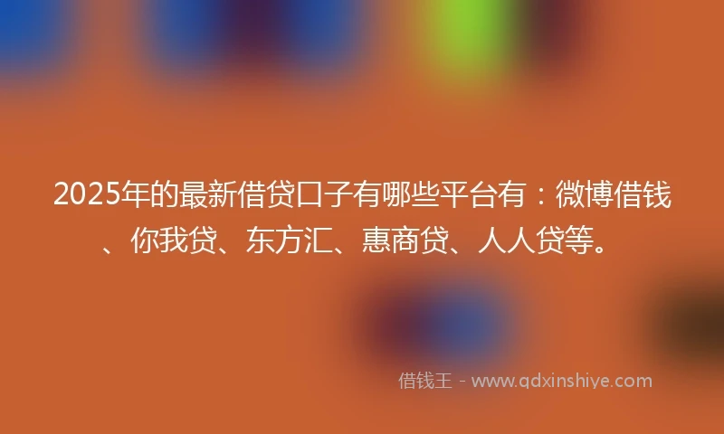 2025年的最新借贷口子有哪些平台有：微博借钱、你我贷、东方汇、惠商贷、人人贷等。