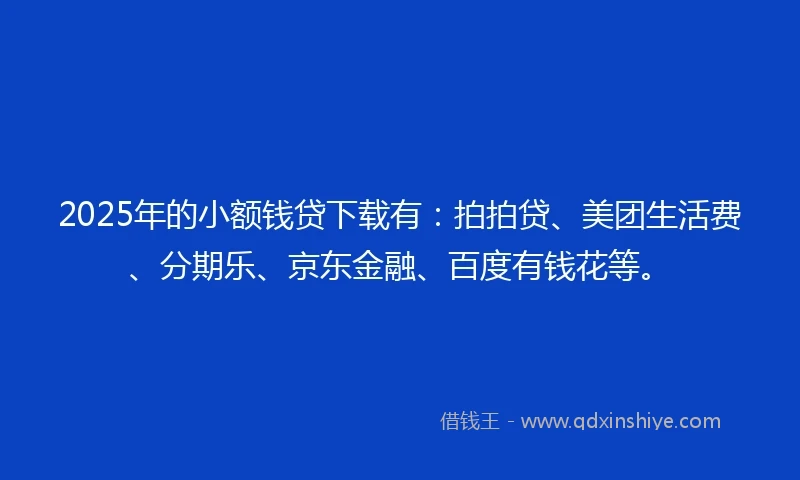 2025年的小额钱贷下载有：拍拍贷、美团生活费、分期乐、京东金融、百度有钱花等。