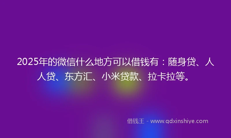 2025年的微信什么地方可以借钱有：随身贷、人人贷、东方汇、小米贷款、拉卡拉等。