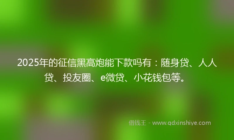 2025年的征信黑高炮能下款吗有：随身贷、人人贷、投友圈、e微贷、小花钱包等。
