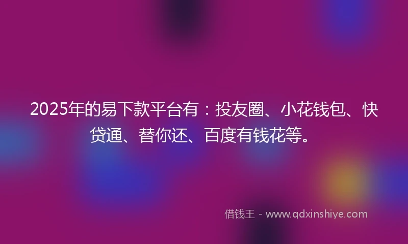 2025年的易下款平台有：投友圈、小花钱包、快贷通、替你还、百度有钱花等。