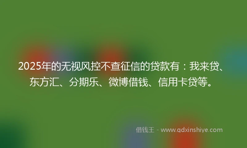 2025年的无视风控不查征信的贷款有：我来贷、东方汇、分期乐、微博借钱、信用卡贷等。