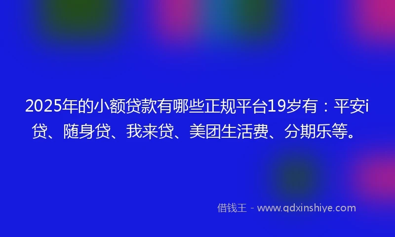 2025年的小额贷款有哪些正规平台19岁有：平安i贷、随身贷、我来贷、美团生活费、分期乐等。
