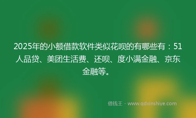 2025年的小额借款软件类似花呗的有哪些有：51人品贷、美团生活费、还呗、度小满金融、京东金融等。