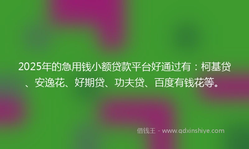 2025年的急用钱小额贷款平台好通过有：柯基贷、安逸花、好期贷、功夫贷、百度有钱花等。