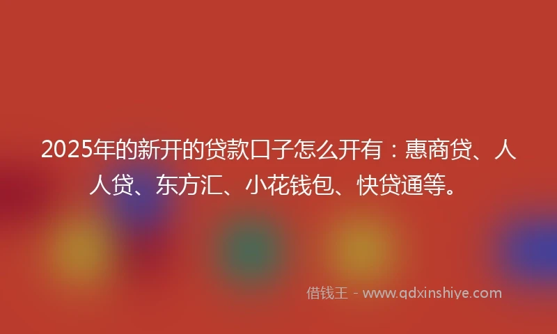 2025年的新开的贷款口子怎么开有：惠商贷、人人贷、东方汇、小花钱包、快贷通等。
