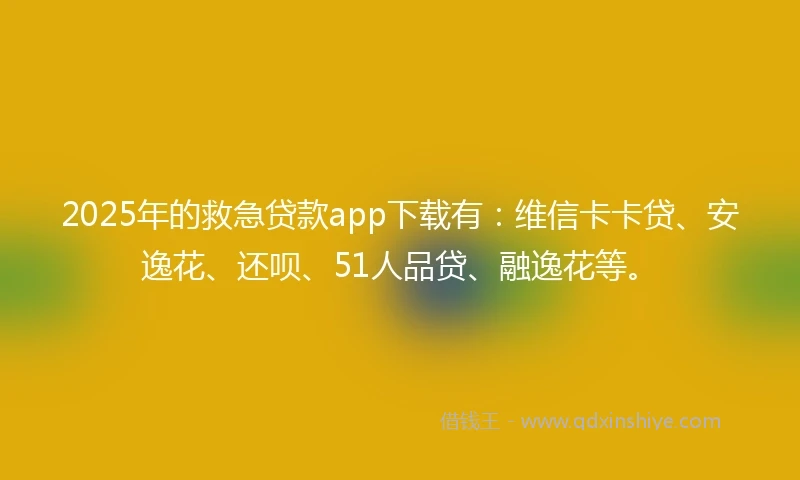 2025年的救急贷款app下载有：维信卡卡贷、安逸花、还呗、51人品贷、融逸花等。