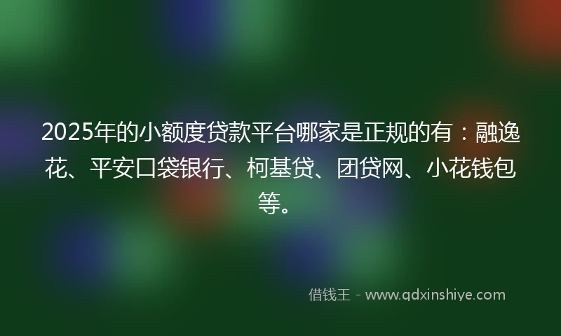 2025年的小额度贷款平台哪家是正规的有：融逸花、平安口袋银行、柯基贷、团贷网、小花钱包等。