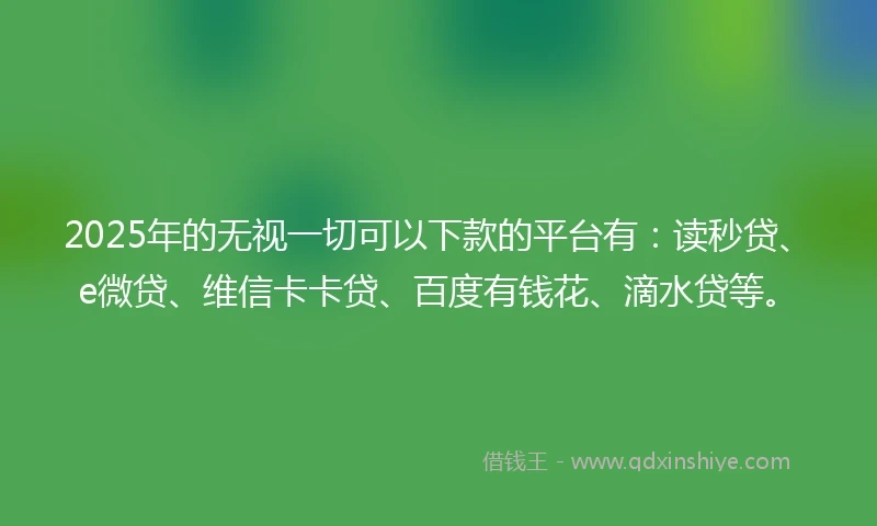 2025年的无视一切可以下款的平台有：读秒贷、e微贷、维信卡卡贷、百度有钱花、滴水贷等。