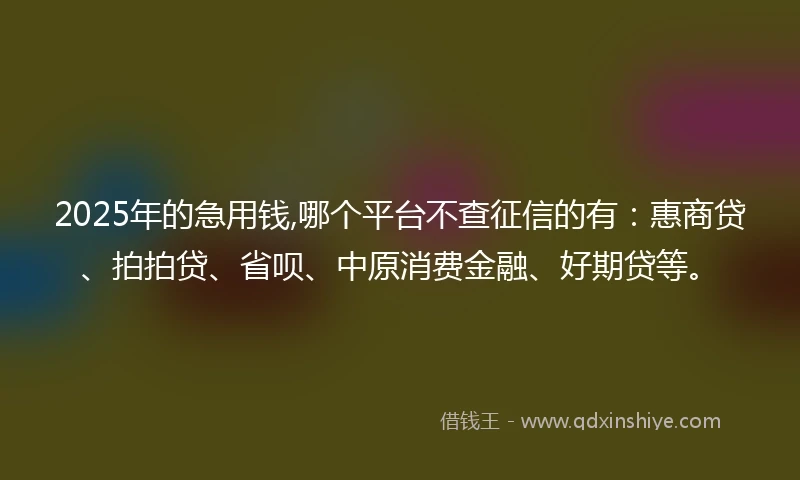 2025年的急用钱,哪个平台不查征信的有：惠商贷、拍拍贷、省呗、中原消费金融、好期贷等。