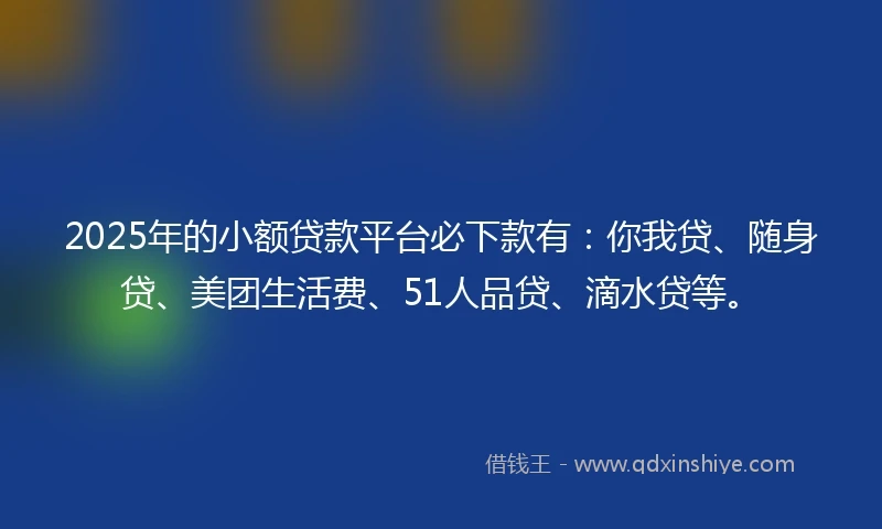2025年的小额贷款平台必下款有：你我贷、随身贷、美团生活费、51人品贷、滴水贷等。