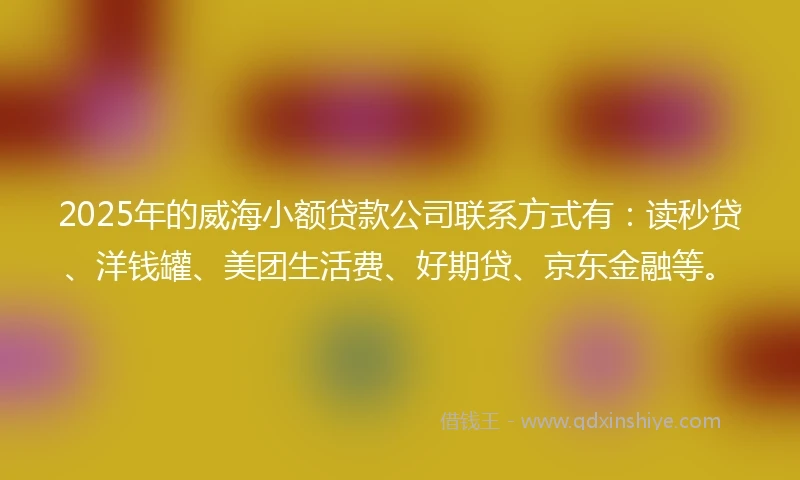 2025年的威海小额贷款公司联系方式有：读秒贷、洋钱罐、美团生活费、好期贷、京东金融等。