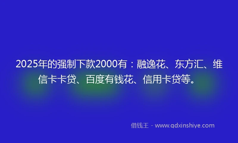 2025年的强制下款2000有：融逸花、东方汇、维信卡卡贷、百度有钱花、信用卡贷等。