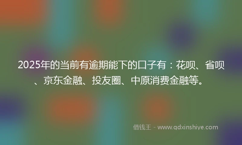 2025年的当前有逾期能下的口子有：花呗、省呗、京东金融、投友圈、中原消费金融等。