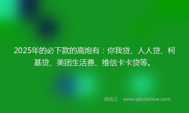 2025年的必下款的高炮有：你我贷、人人贷、柯基贷、美团生活费、维信卡卡贷等。