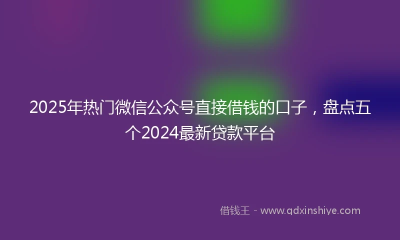 2025年热门微信公众号直接借钱的口子，盘点五个2024最新贷款平台