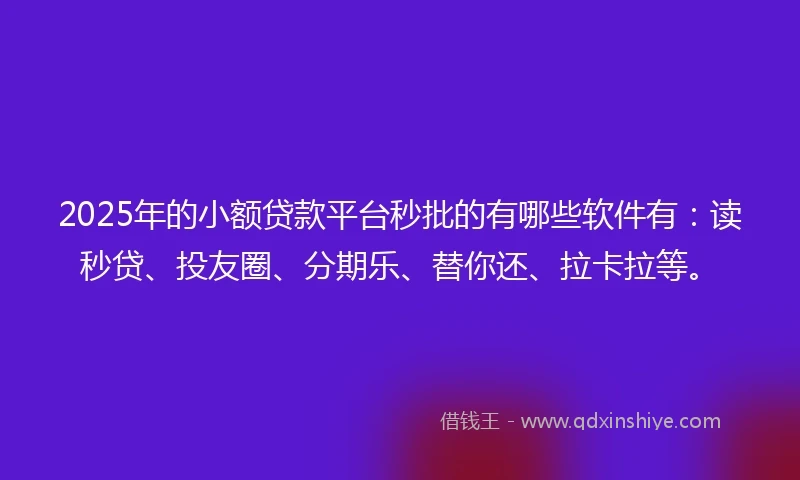 2025年的小额贷款平台秒批的有哪些软件有：读秒贷、投友圈、分期乐、替你还、拉卡拉等。