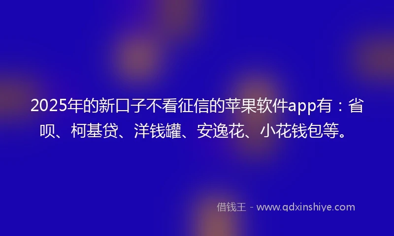 2025年的新口子不看征信的苹果软件app有：省呗、柯基贷、洋钱罐、安逸花、小花钱包等。