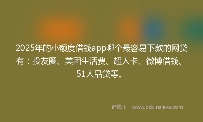 2025年的小额度借钱app哪个最容易下款的网贷有：投友圈、美团生活费、超人卡、微博借钱、51人品贷等。