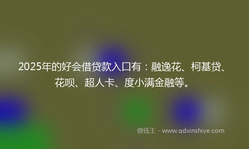 2025年的好会借贷款入口有：融逸花、柯基贷、花呗、超人卡、度小满金融等。