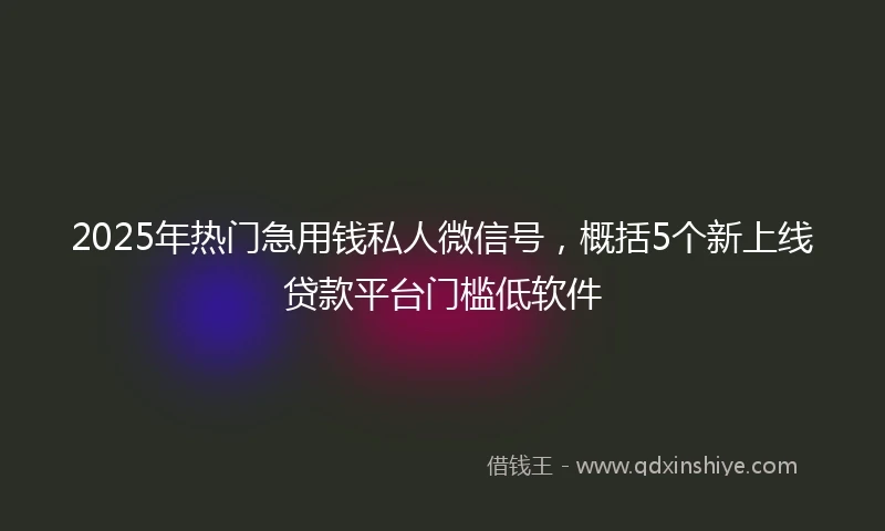 2025年热门急用钱私人微信号，概括5个新上线贷款平台门槛低软件